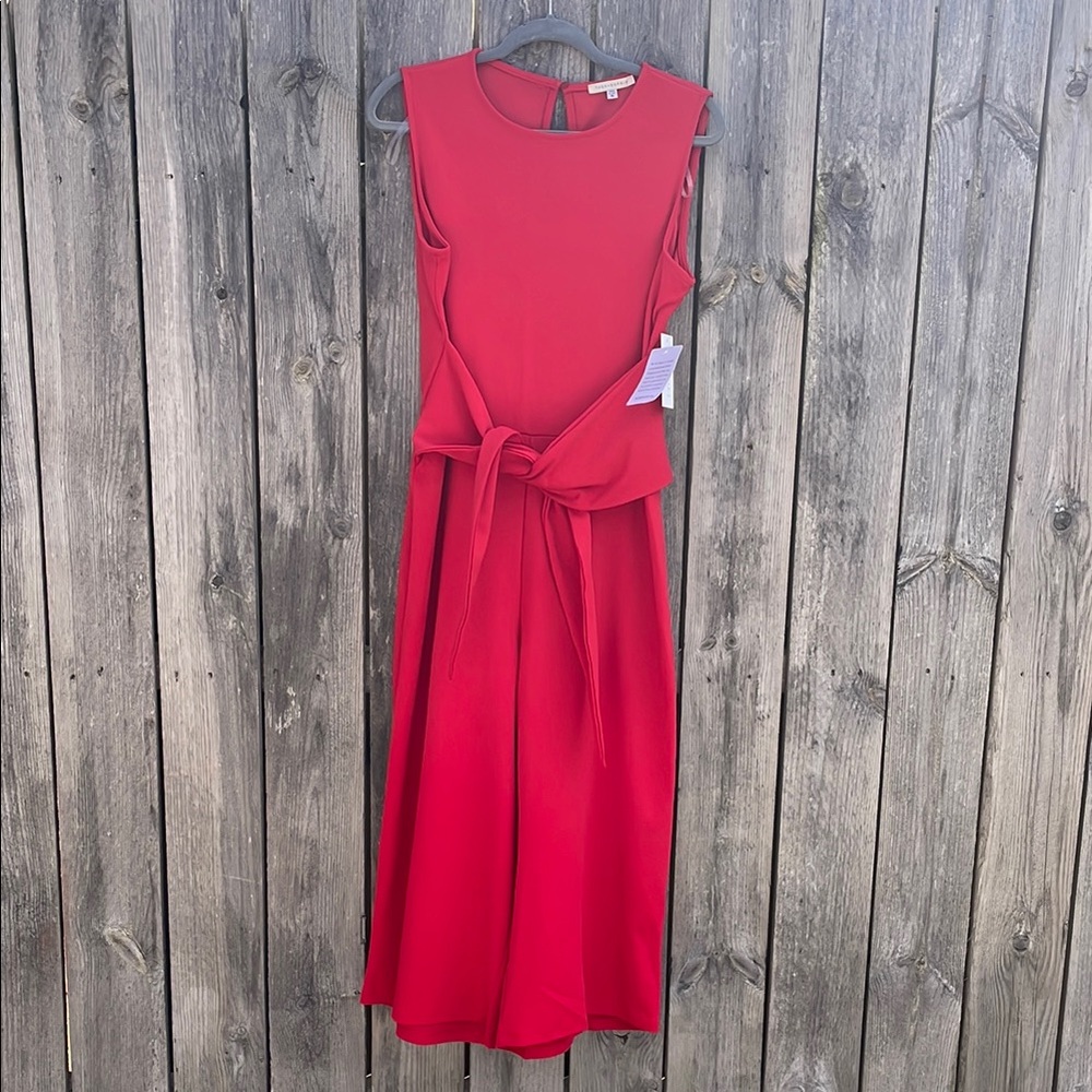 Tash+Sophie Red Tie Front Ruched Jumpsuit